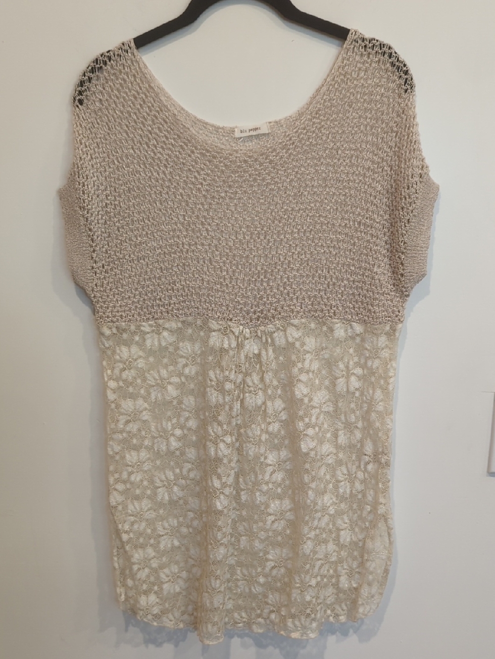 Blu Pepper Beige Knit & Lace Layered Tunic